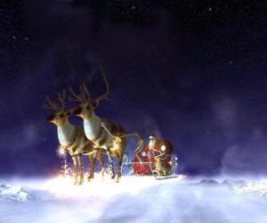 пазл Санта Клаус летать на своем рождественскl